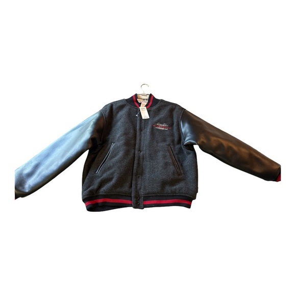 Vintage Men Disney  Mickey Mouse Embroidered Varsity Blk Wool Leather Jacket S - Picture 2 of 14